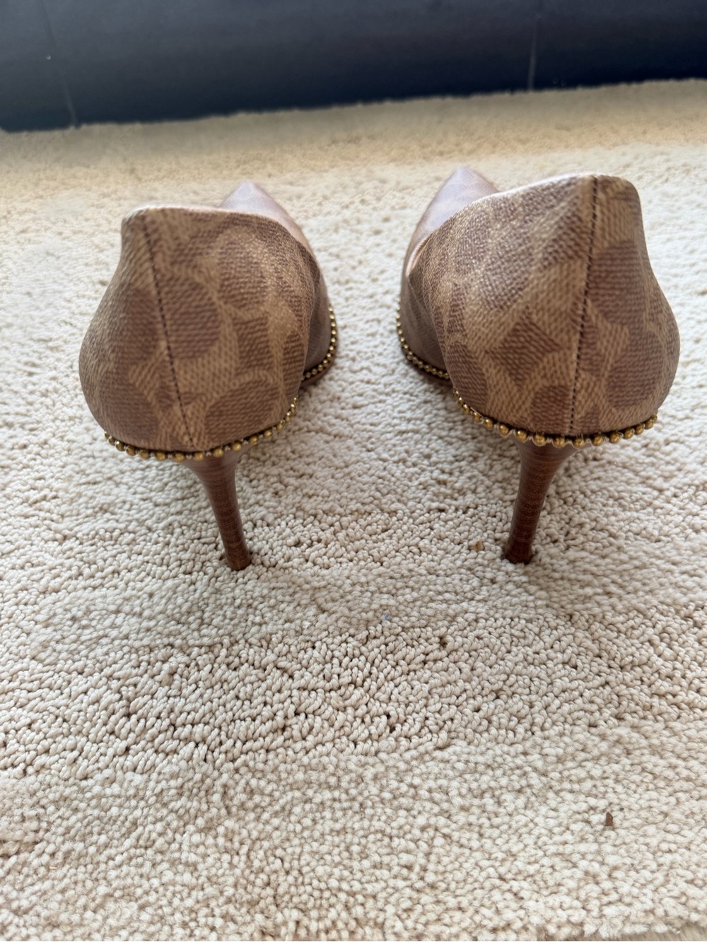 Coach Brown/Beige Signature Pointed Toe Studded Pumps - Picture 6 of 7